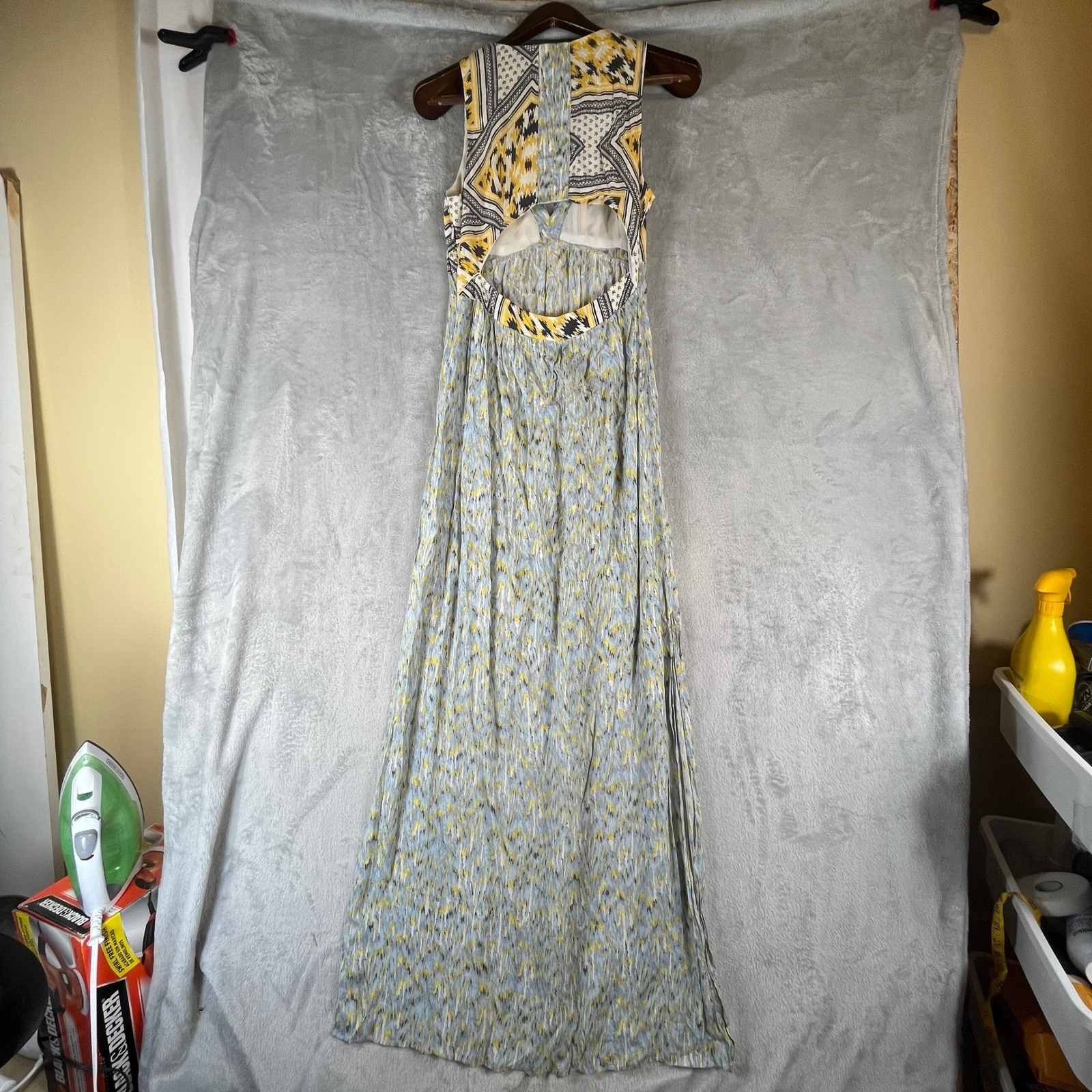 Zara Open Back Maxi Dress Ikat Boho Festival Vacation Side Slit Sleeveless M