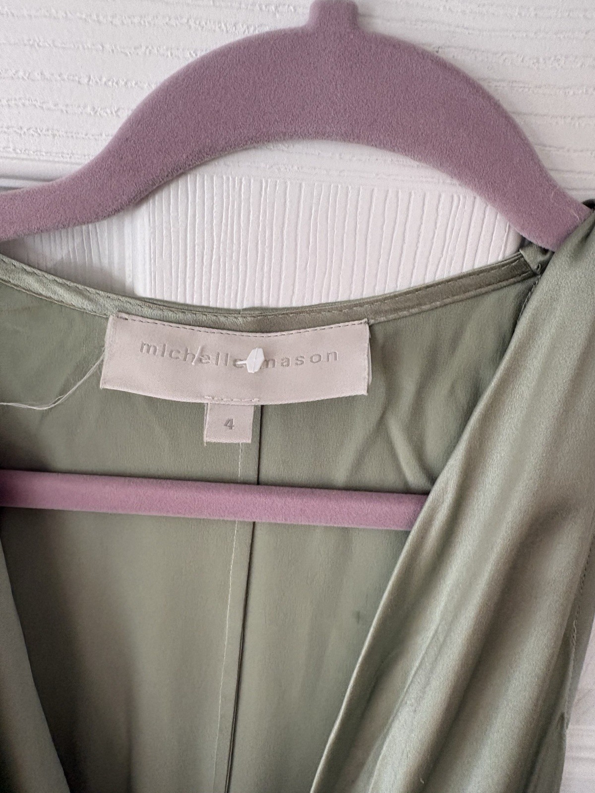 Michelle Mason Green Silk Satin V-Neck Sleeveless Maxi Dress Zip Closure 4