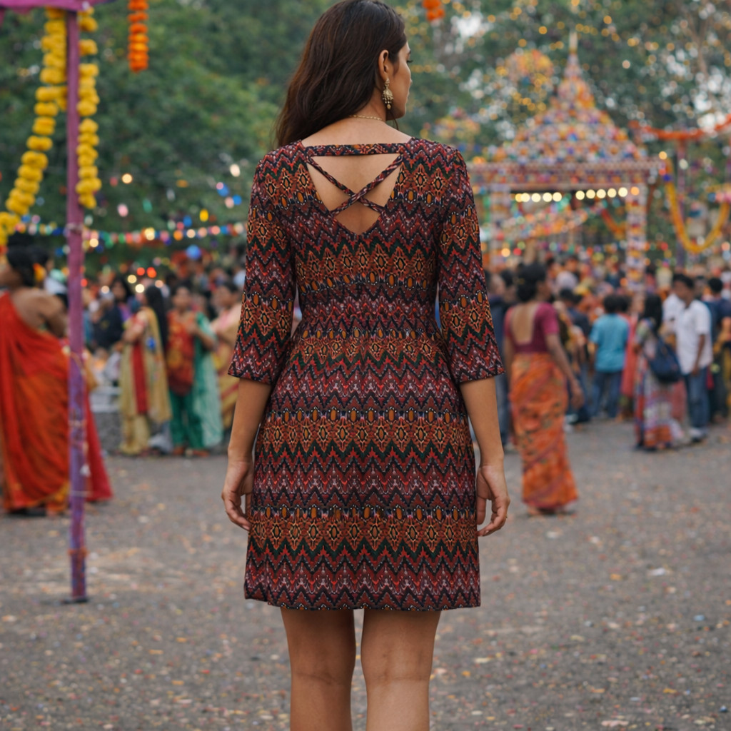 Alythea Boho Tribal Print Mini Dress Pockets Fit & Flare Aztec Festival Small