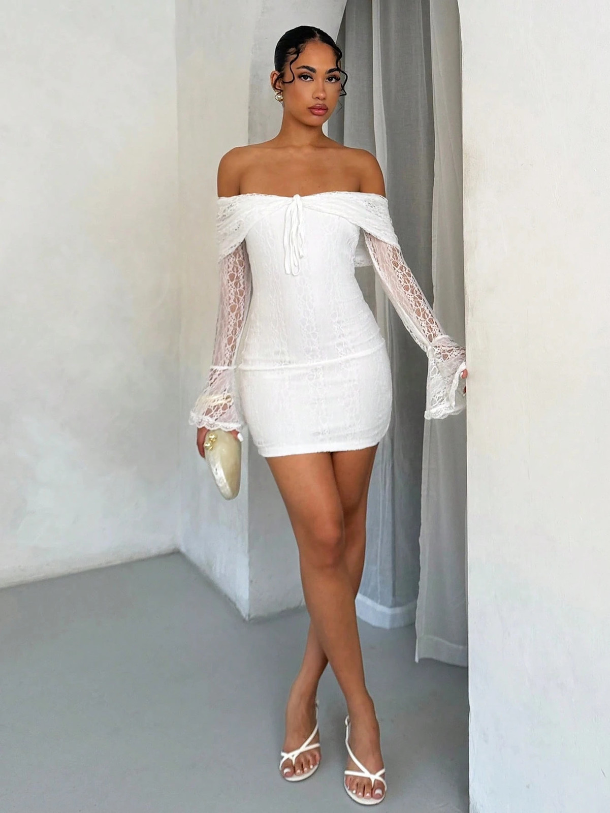 Ladies Elegant Lace Trim Mini Dress