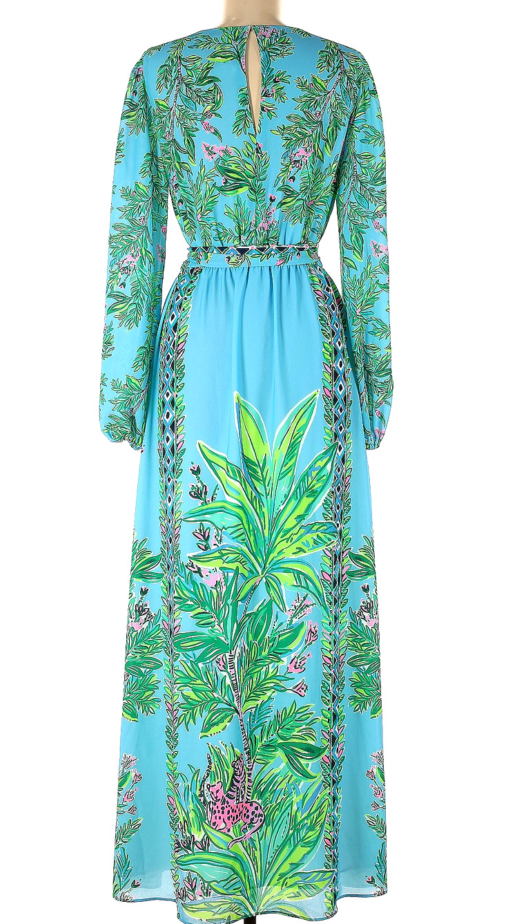 LILLY PULITZER SIZE 8 CHYANNA MAXI DRESS *BAMBOO FOREST* PORTO BLUE🦄