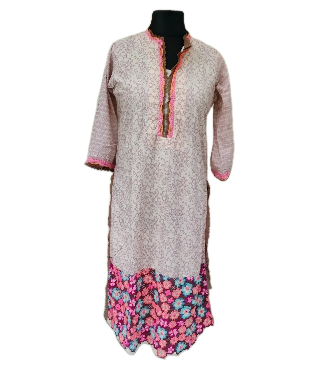 Aarong Bangladesh Dress multi Embroidered Ethnic Boho Shift Side Slits size 38