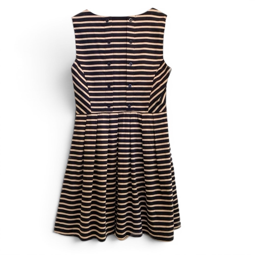 Monteau Chevron Striped Sleeveless Dress L Nautical Structured Preppy Navy Beige