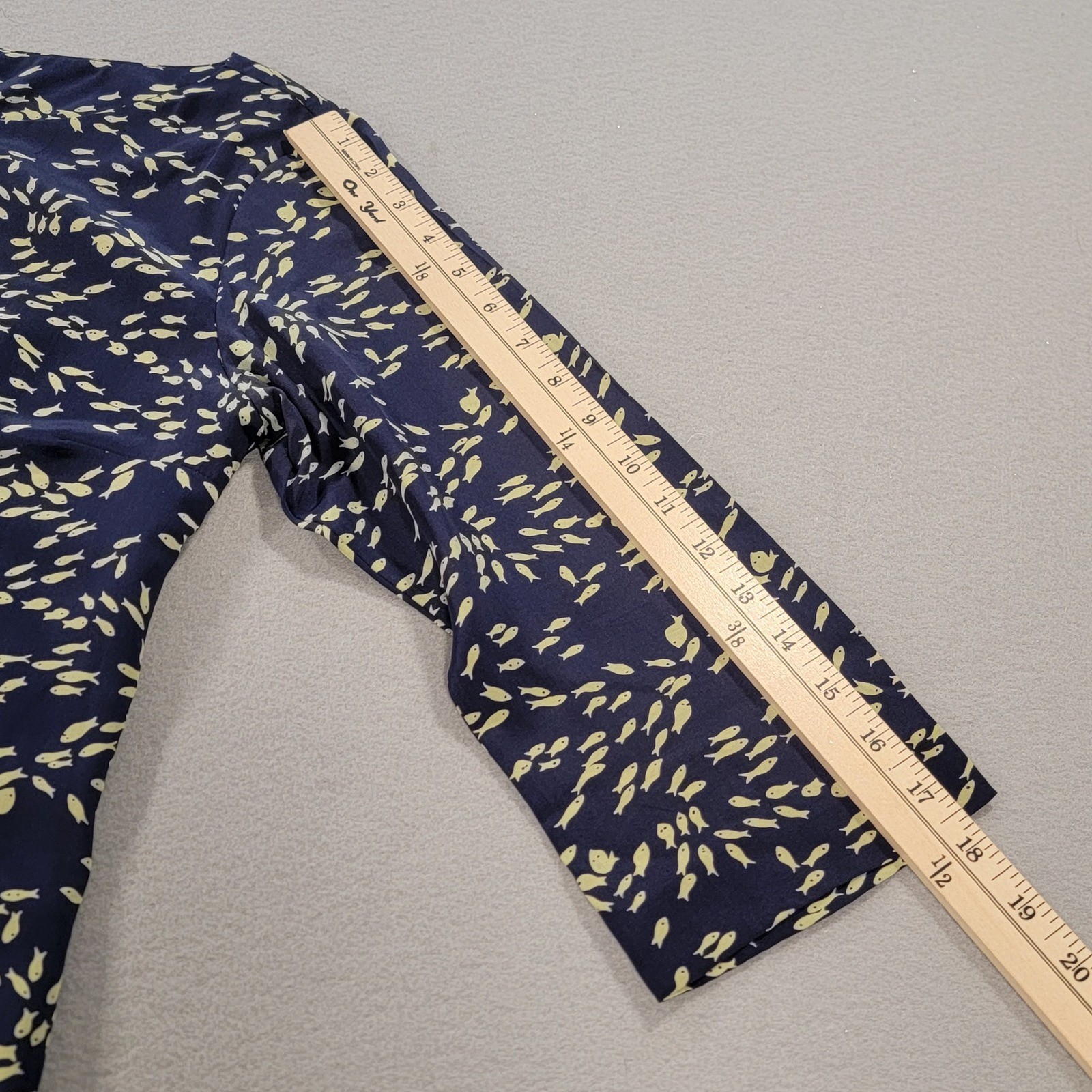 Britt Ryan 100% Silk Fish Print Shift Dress Navy 3/4 Sleeve Women’s Size 8