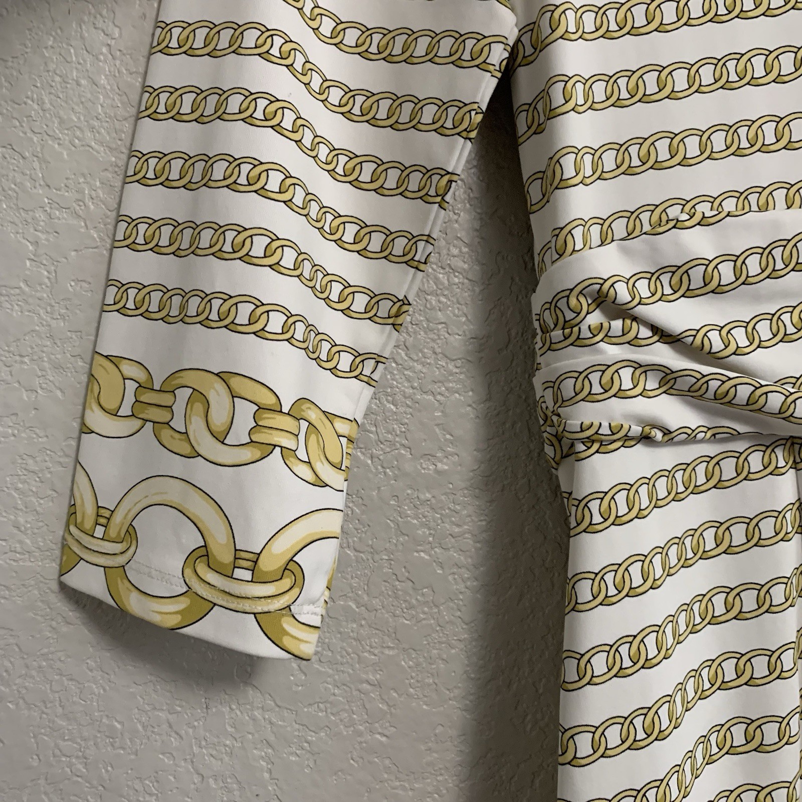 J McLaughlin Dress Womens M Brea Catalina Cloth Faux Wrap Gold Optic Link Preppy