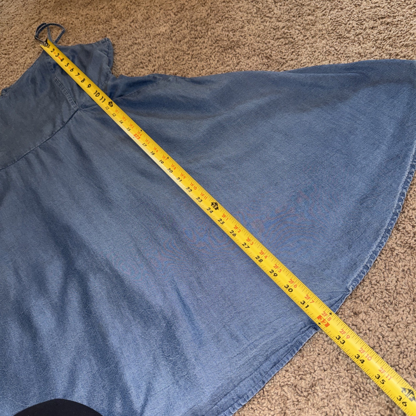 LC Lauren Conrad SIze Large Lyocell Chambray Midi Sun Dress Tie Back Pockets