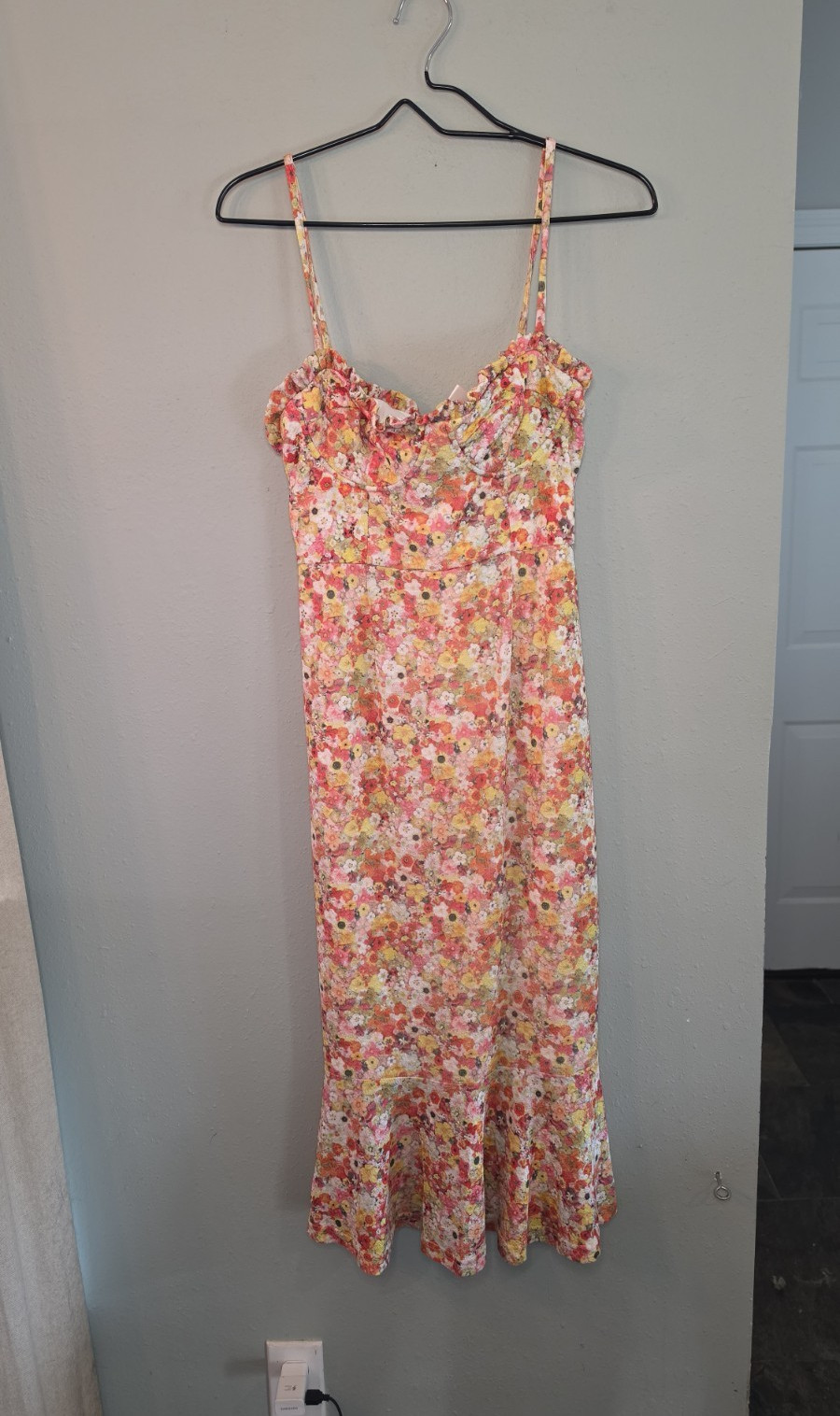 Anthropologie Hutch NWT Floral Velvet Midi Dress Pink Combo Size S Ruched