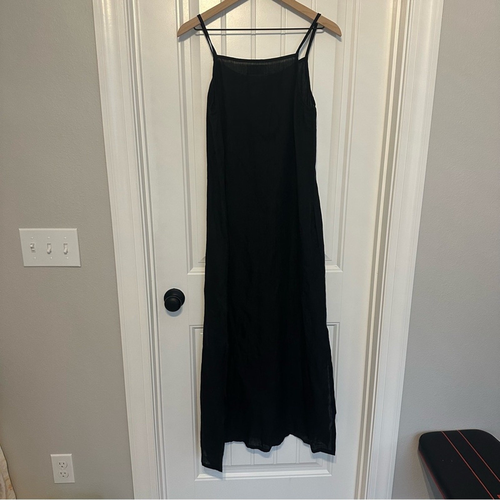 Becasa Maxi Dress 100% Linen Black Oversized Modest Lagenlook Size Small