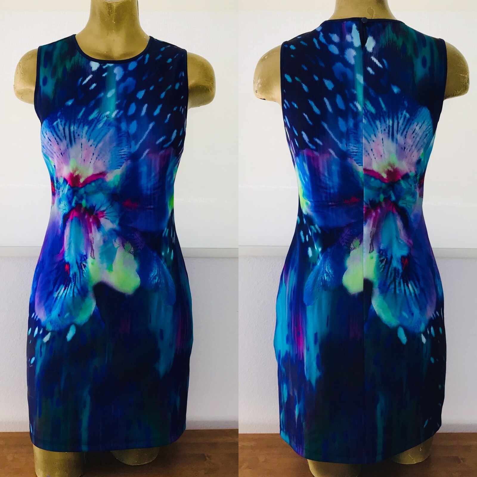 APT. 9 Chic Tropical Watercolor FLORAL Wearable Art Print Shift DRESS XS