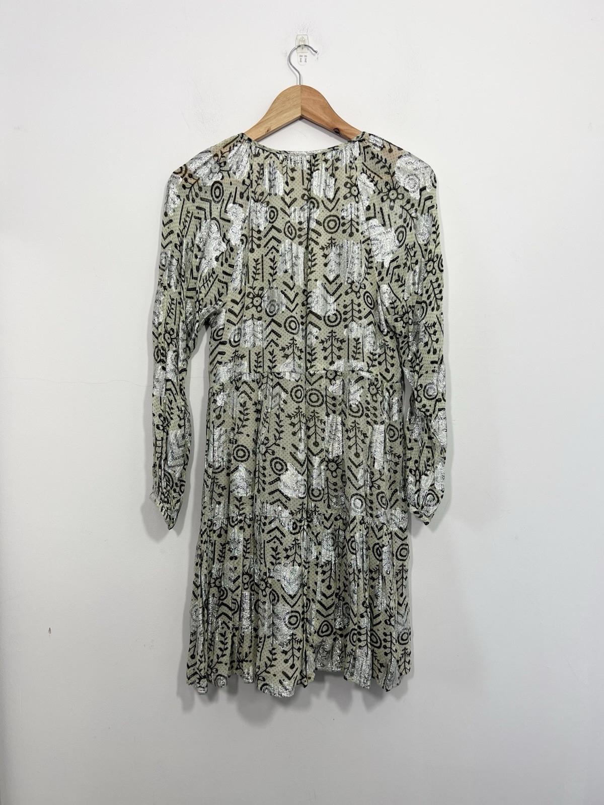 Zara A Line Boho Mini Dress Size XS Relaxed Oversized Fit Green Metallic Silver
