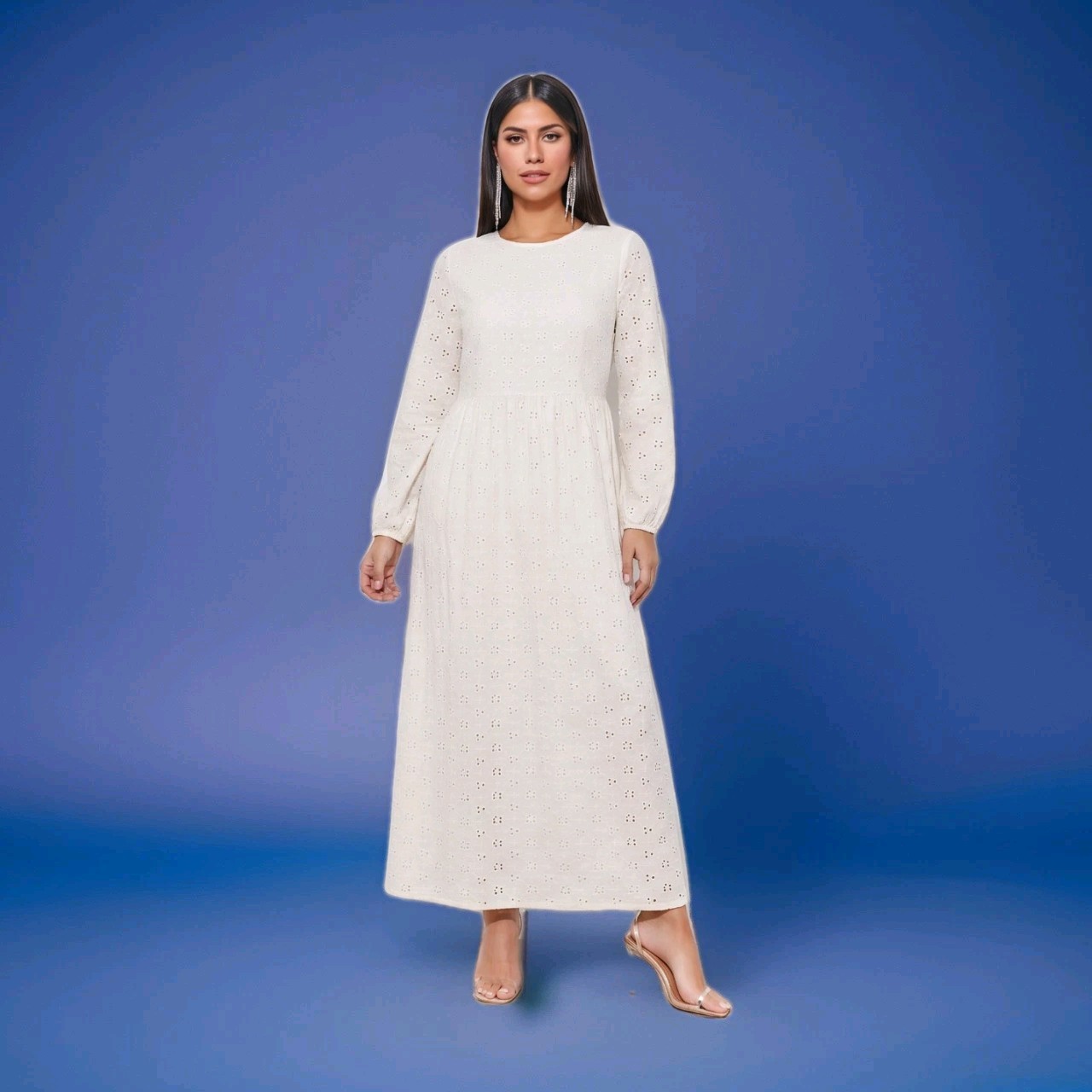 Refka New 6 Dress Modesty White Eyelet Fully Lined Including Sleeves