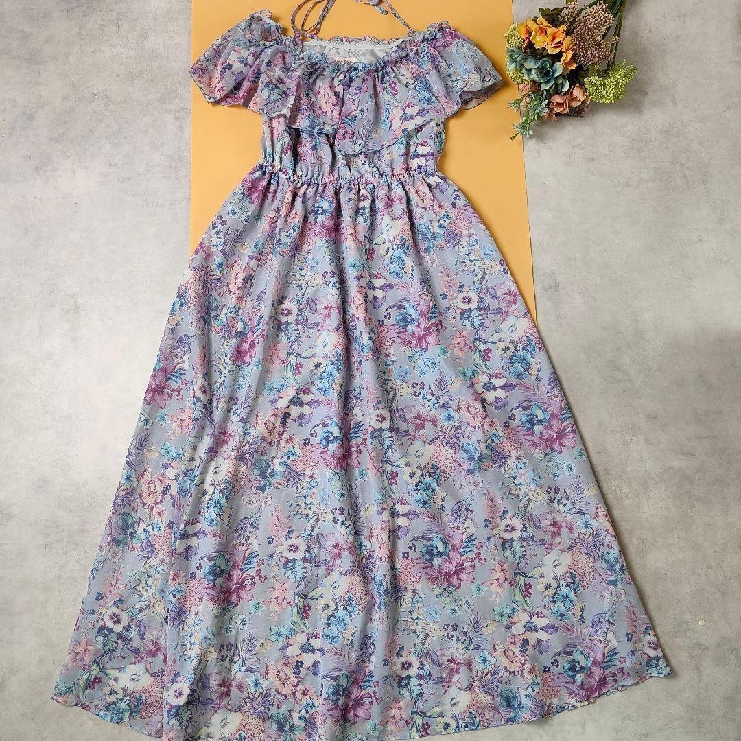 L’EST ROSE Floral Off Shoulder Maxi Dress Lavender Cottagecore Fairy Kei Japan