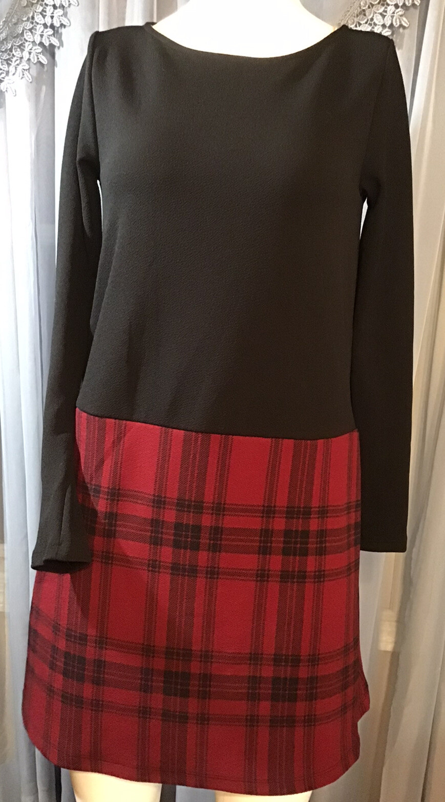 Red Lolly Women Two Tone Black & Red Plaid Casual Dress Size Small Would Fit M