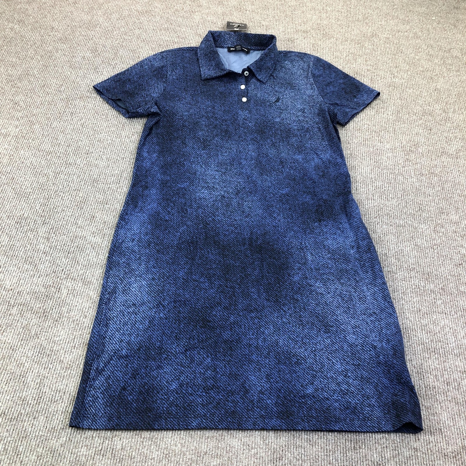 Nautica Jeans Shirt Dress Womens Small Blue Herringbone Polo Knee Length Casual