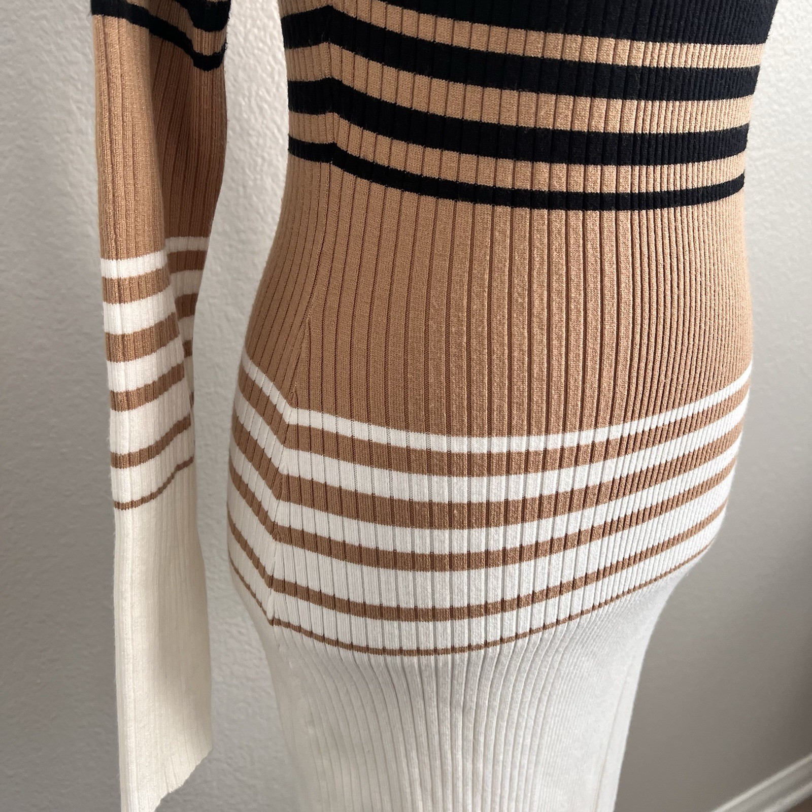 Express Small Ribbed Knit Maxi Sweater Dress Striped Quiet Luxury Old Money