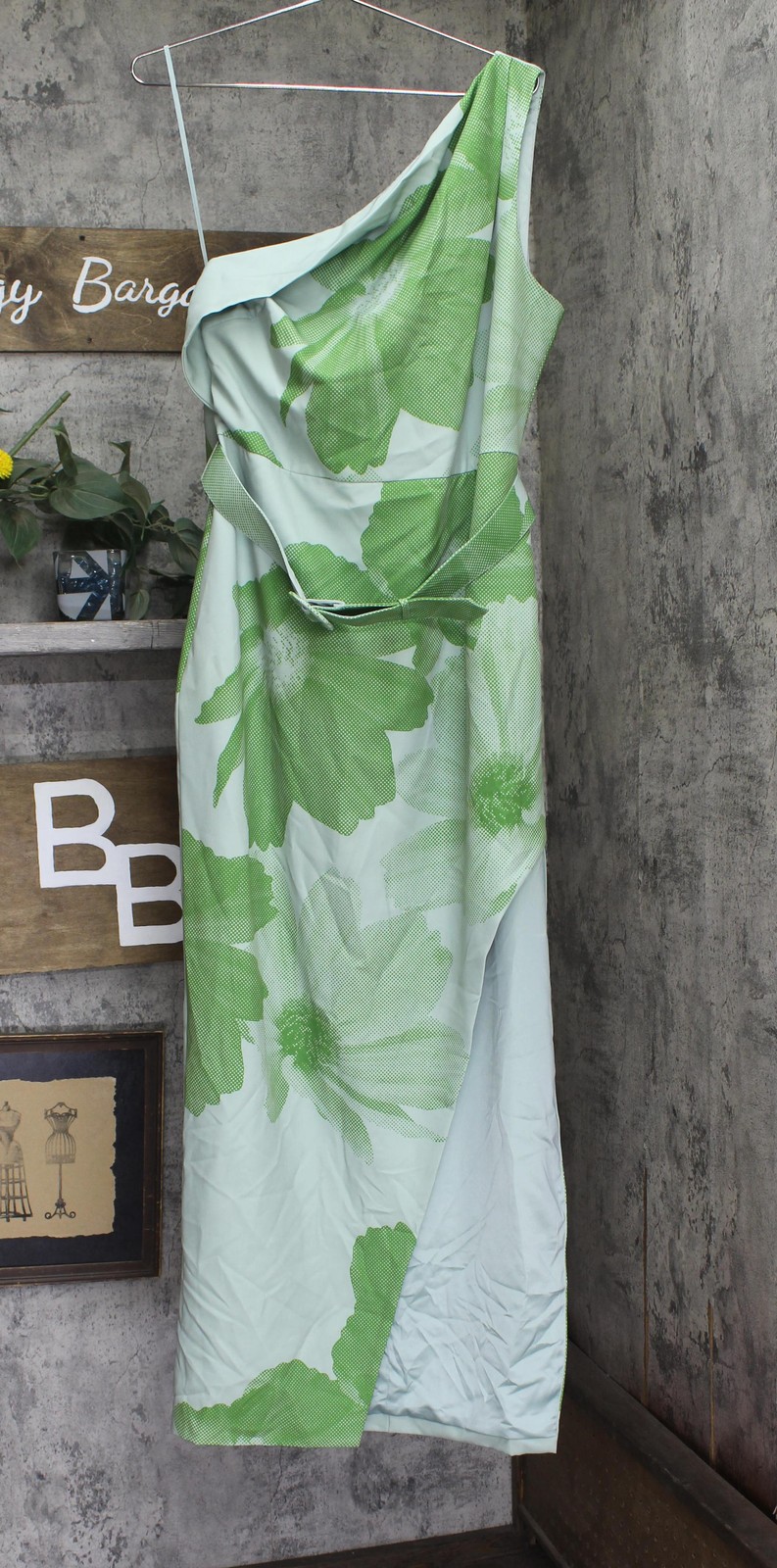 jewel by Badgley Mischka Print One Cold Shoulder Dress Gown Green / Multi 16