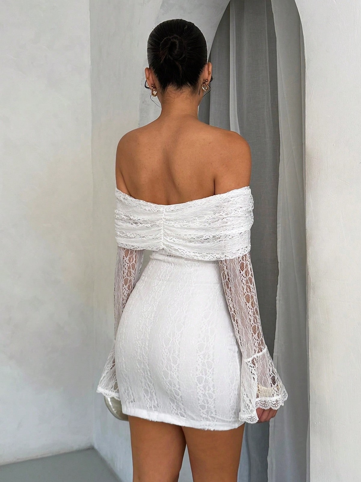 Ladies Elegant Lace Trim Mini Dress
