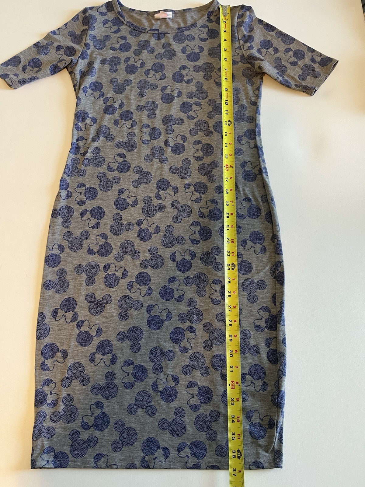 Disney LulaRoe Julia Dress Womens Small Grey W/Blue Mickey Minnie Mouse Midi