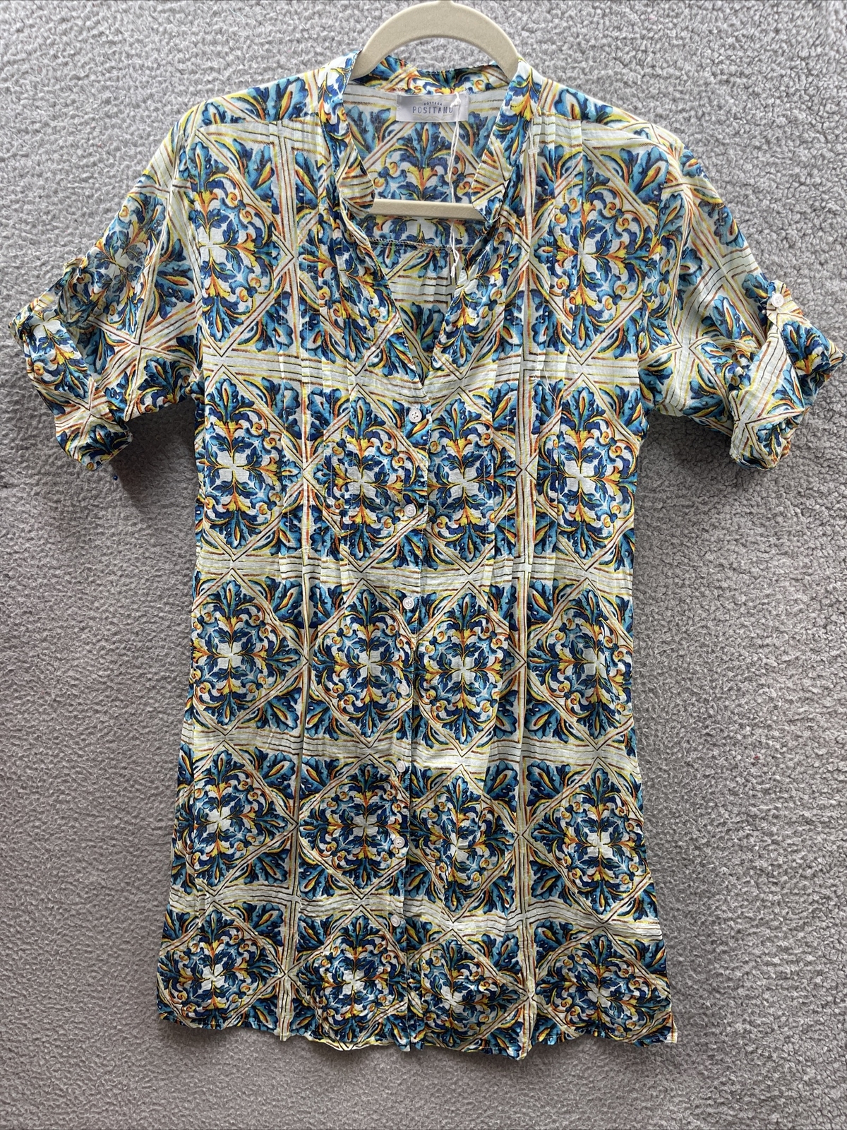 BOTTEGA POSITANO Tunic Color di mare colab O/S (Med/Large) Floral Indian Cotton
