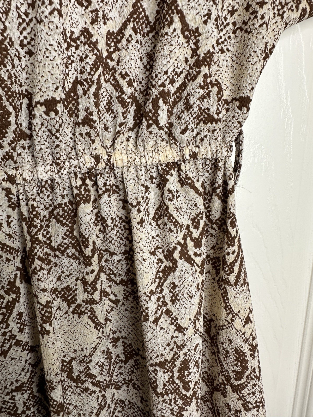 Angie Snake Skin Cream Brown Long Flowy Button Cottage Midi Dress Small
