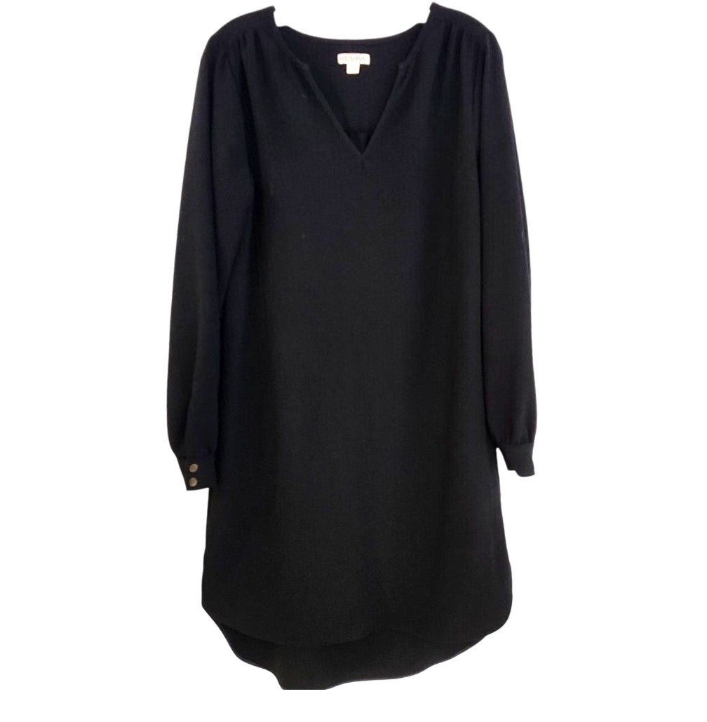Merona Long Sleeve Black Mini Shirt Dress Women’s Small V-Neck Shift Button Cuff