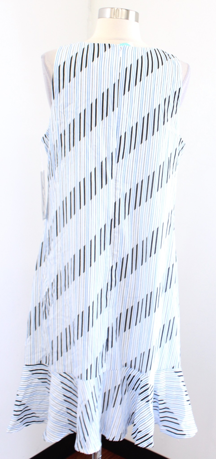NWT Wisp Stitch Fix Blue White Black Striped Flounce Hem Sleeveless Dress Sz 14