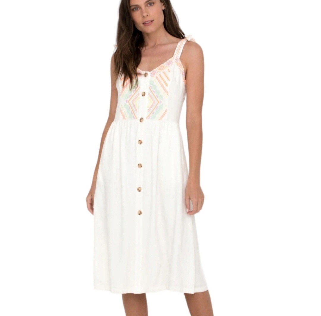 Miss Me Embroidered Midi Dress Ivory Size Sleeveless M Medium