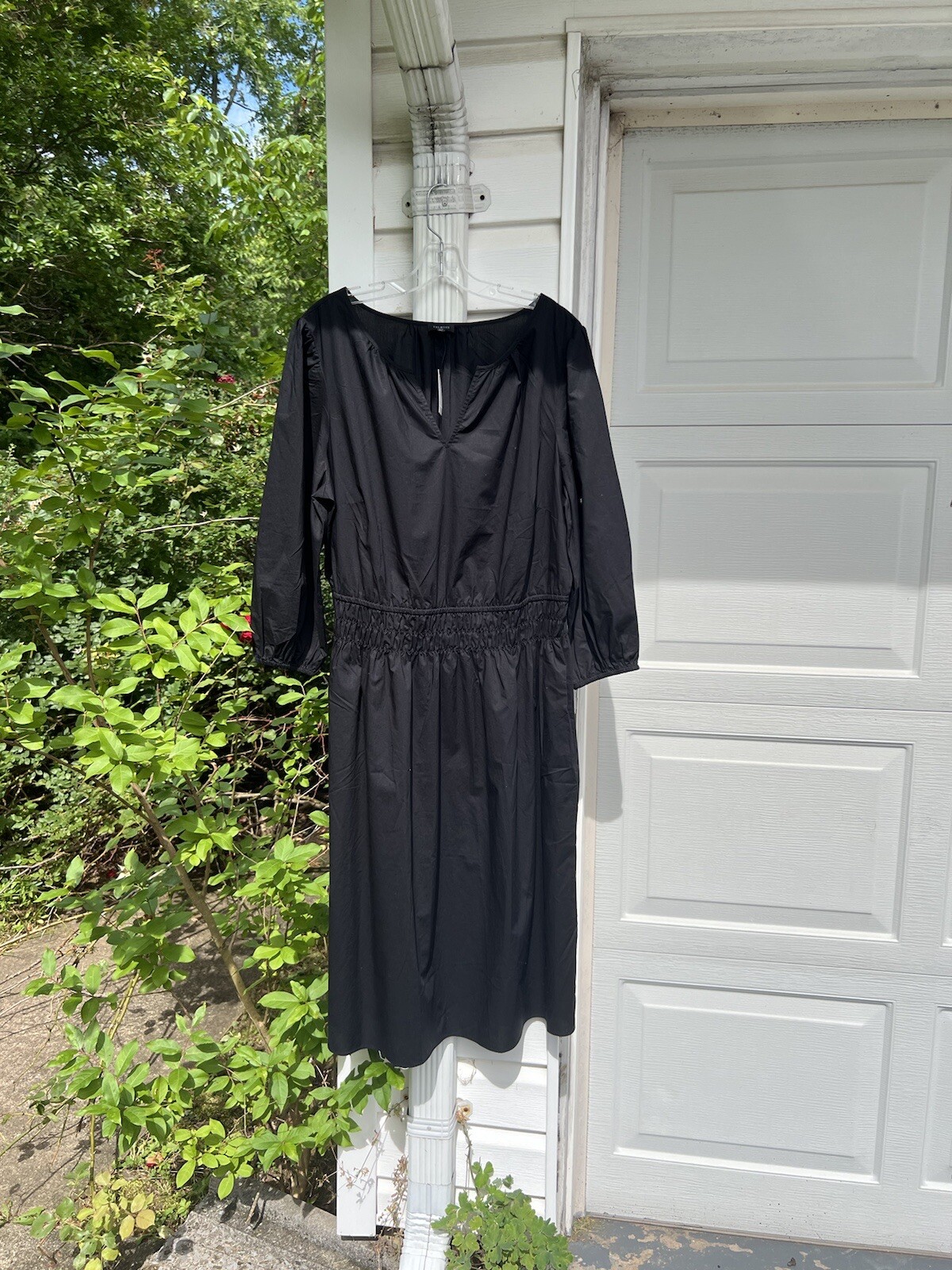NWT Talbots Pretty Black 100% Cotton Round Split Neck 3/4 Sleeve MIDI Dress 20W