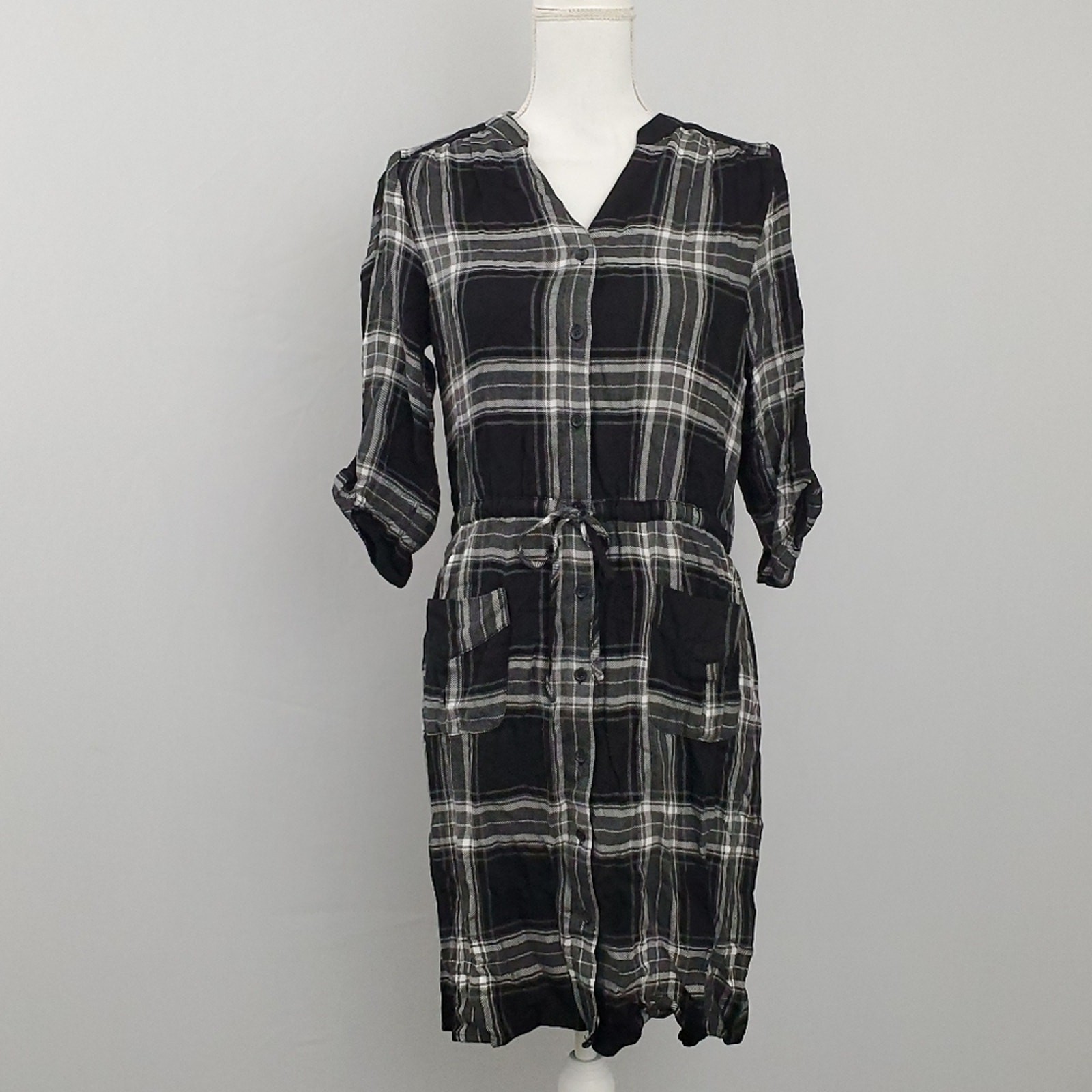 NWT Spense Black White Plaid Shirtdress Pockets Size 10 Old Money Quiet Luxury