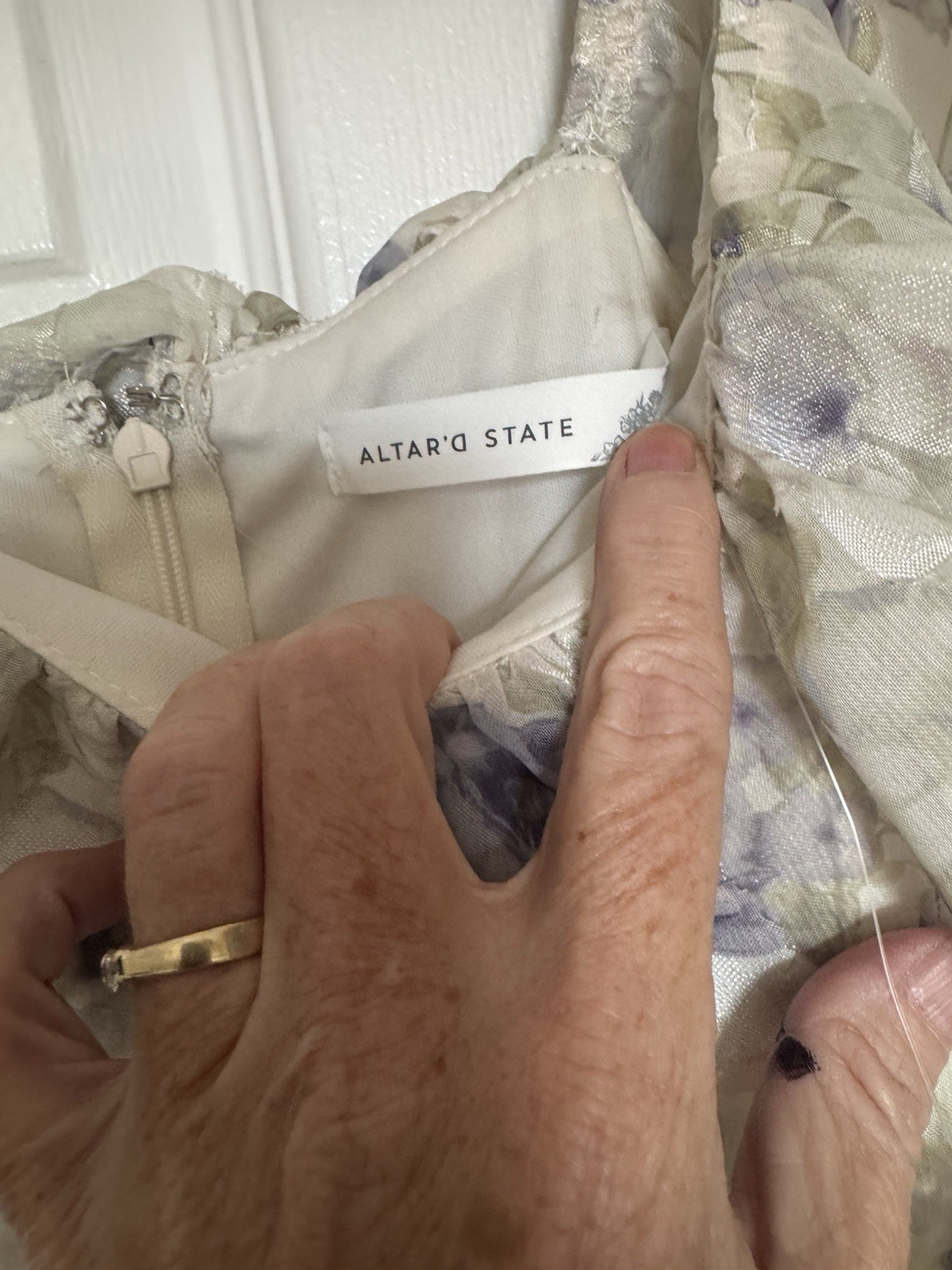 Altar’d State Ivory/Purple Floral Ruffle Chiffon Maxi Dress Sleeveless XXS