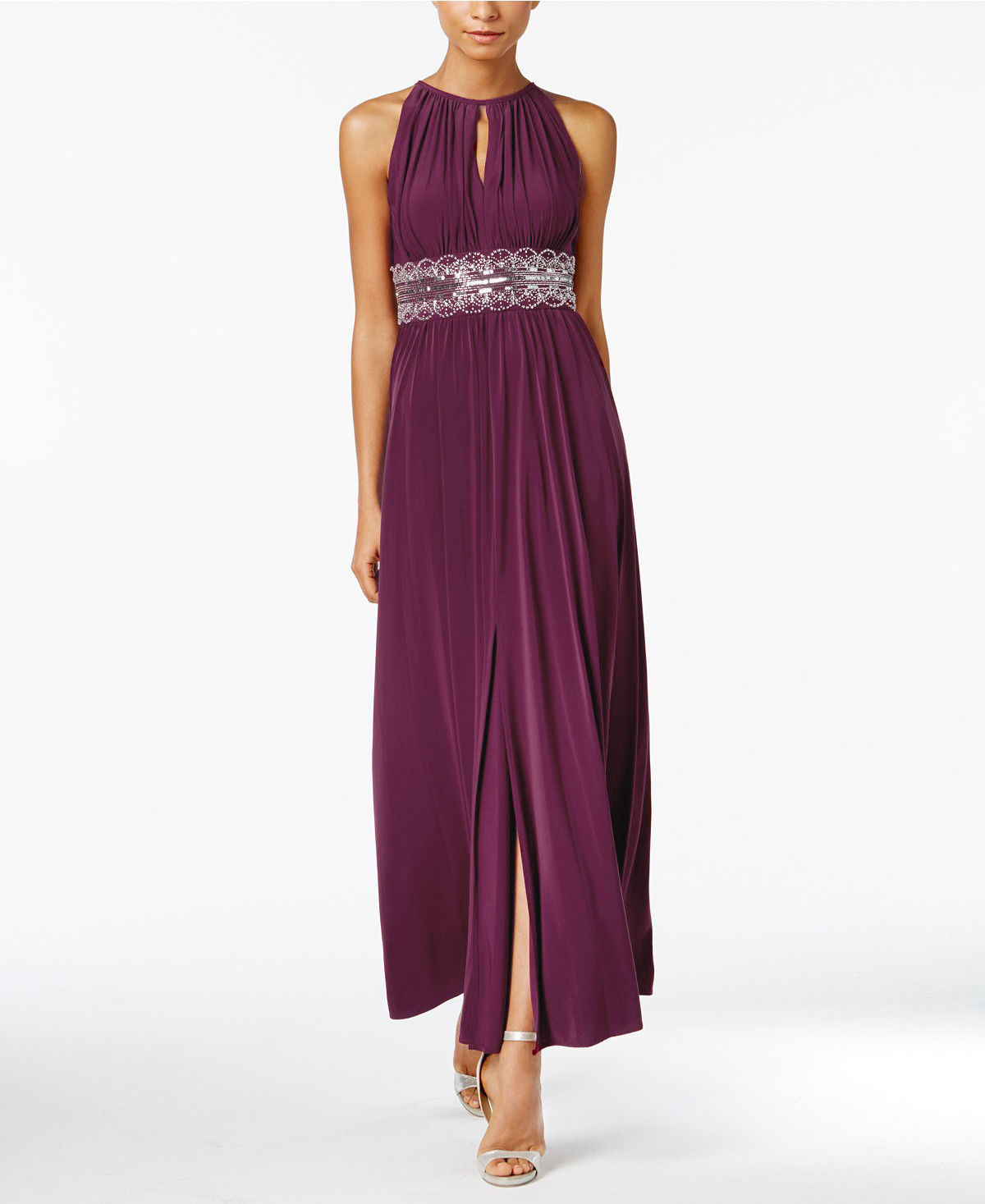 NWT- R&M Richards ~Size 8~ Beaded Sequined Keyhole Front-Slit Dress Bridal Z