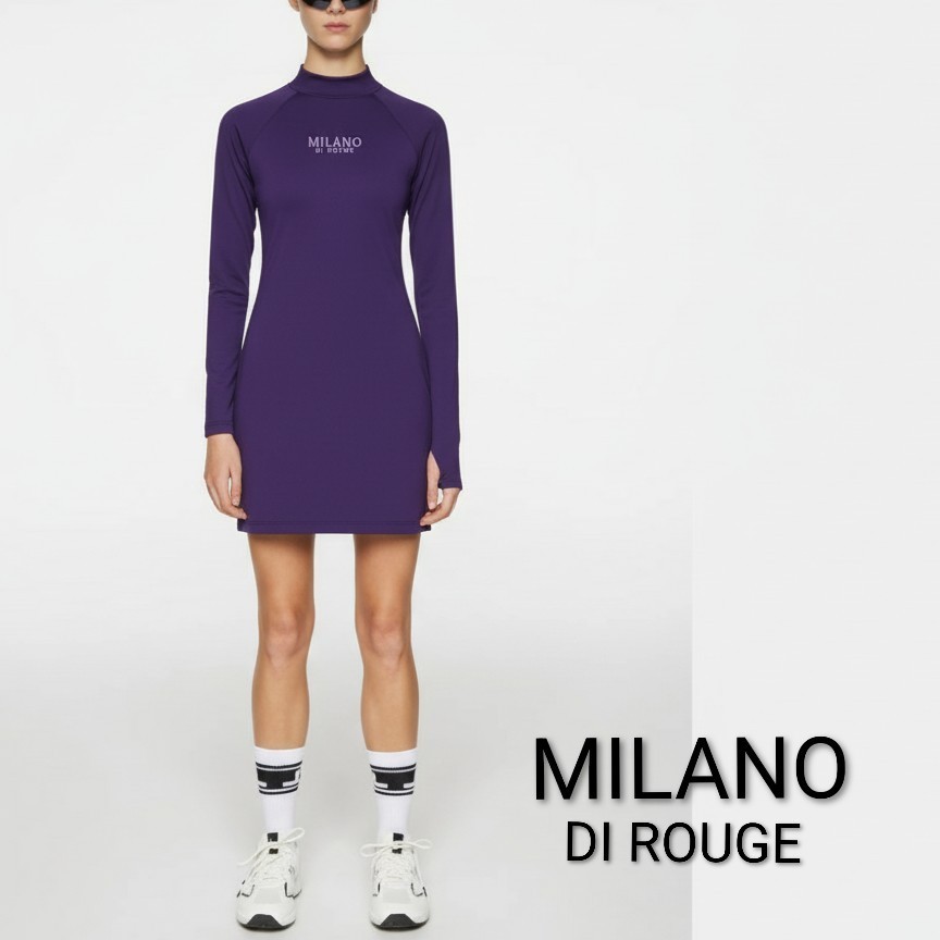 NWT Milano Di Rouge Etae Purple Dress Long sleeve turtle neck bodycon Logo sz L