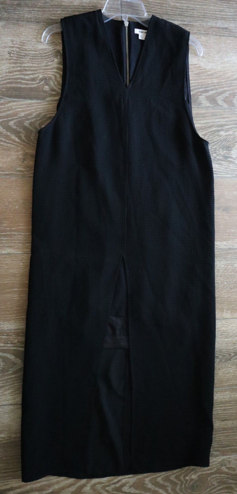 Helmut Lang Women’s Sz 6 Black Textured Sleeveless Front Slit V-Neck Maxi Dress