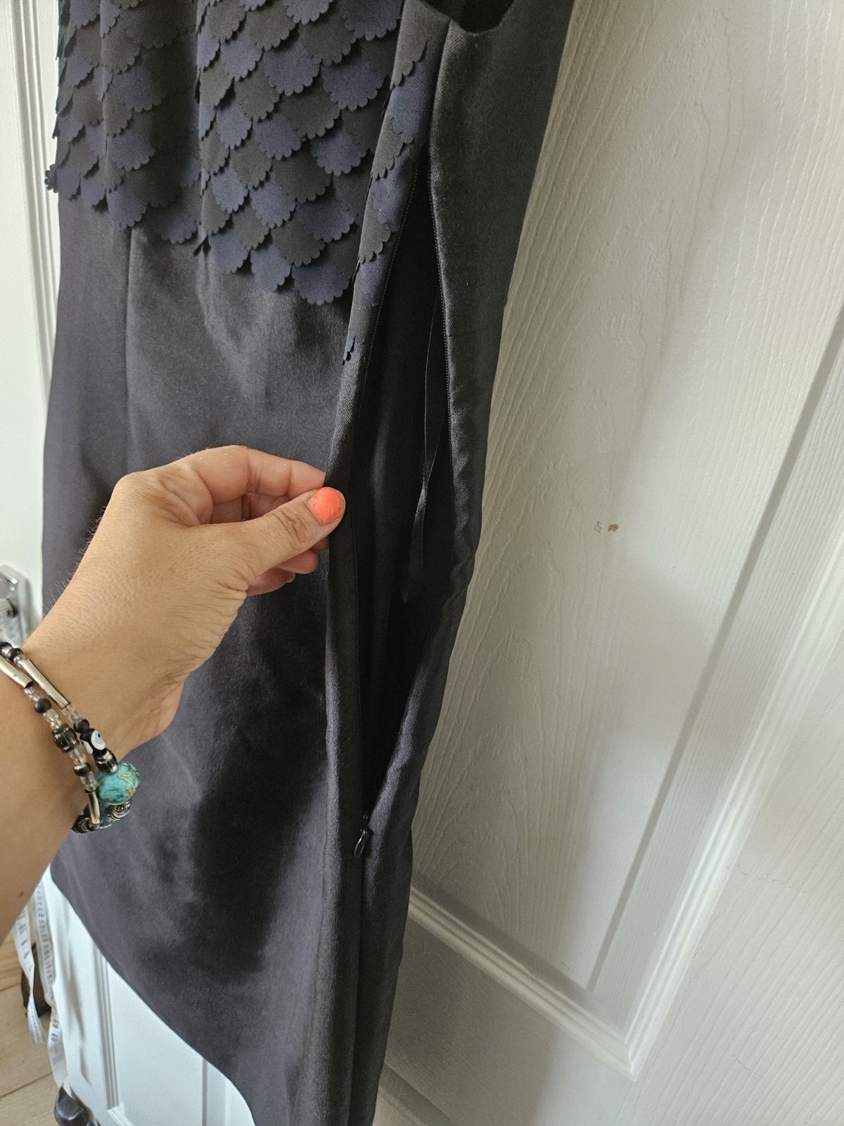 Boden Black Silk Blend Scallop Detail Shift Pencil Dress UK 8 US 4 Occasion