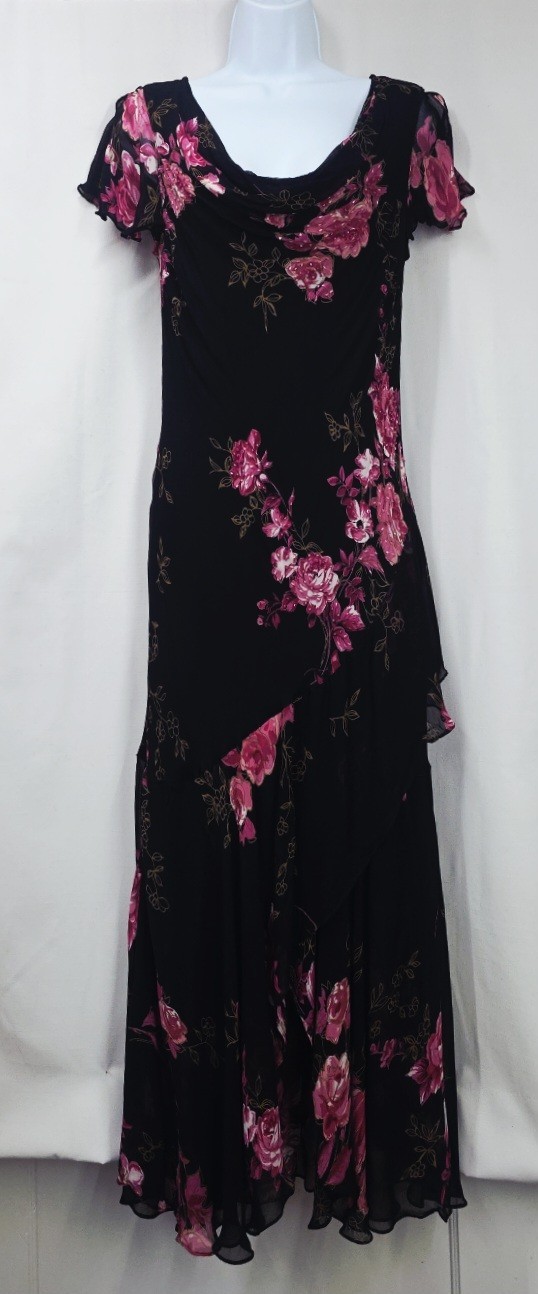 Eva Blue Chifon Floral Beaded Dress Layered Flutter Women’s VTG 14 Modern MEDIUM