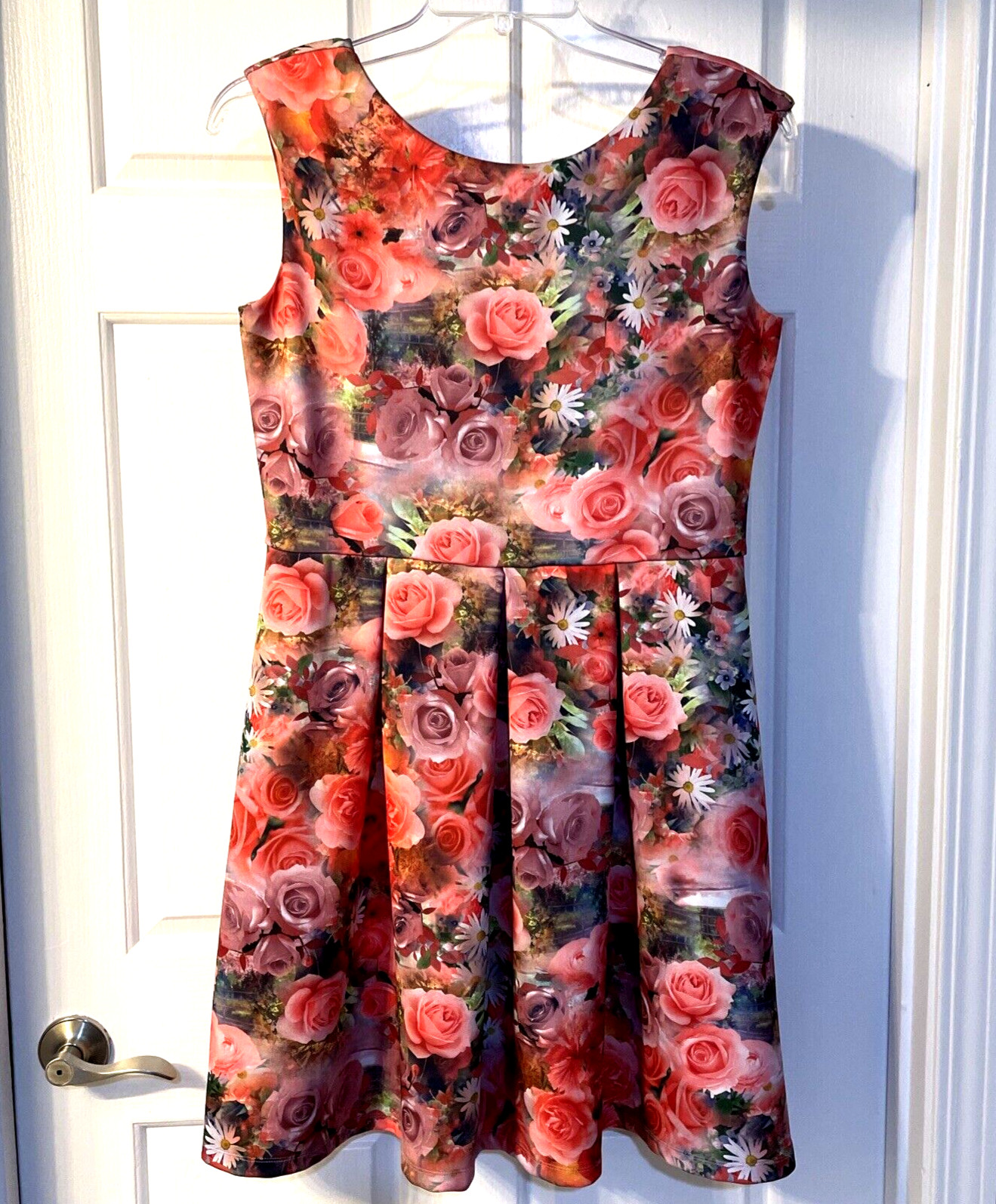 Metaphor Fit & Flare Scuba Dress Rose Floral Design Sleeveless Size 12