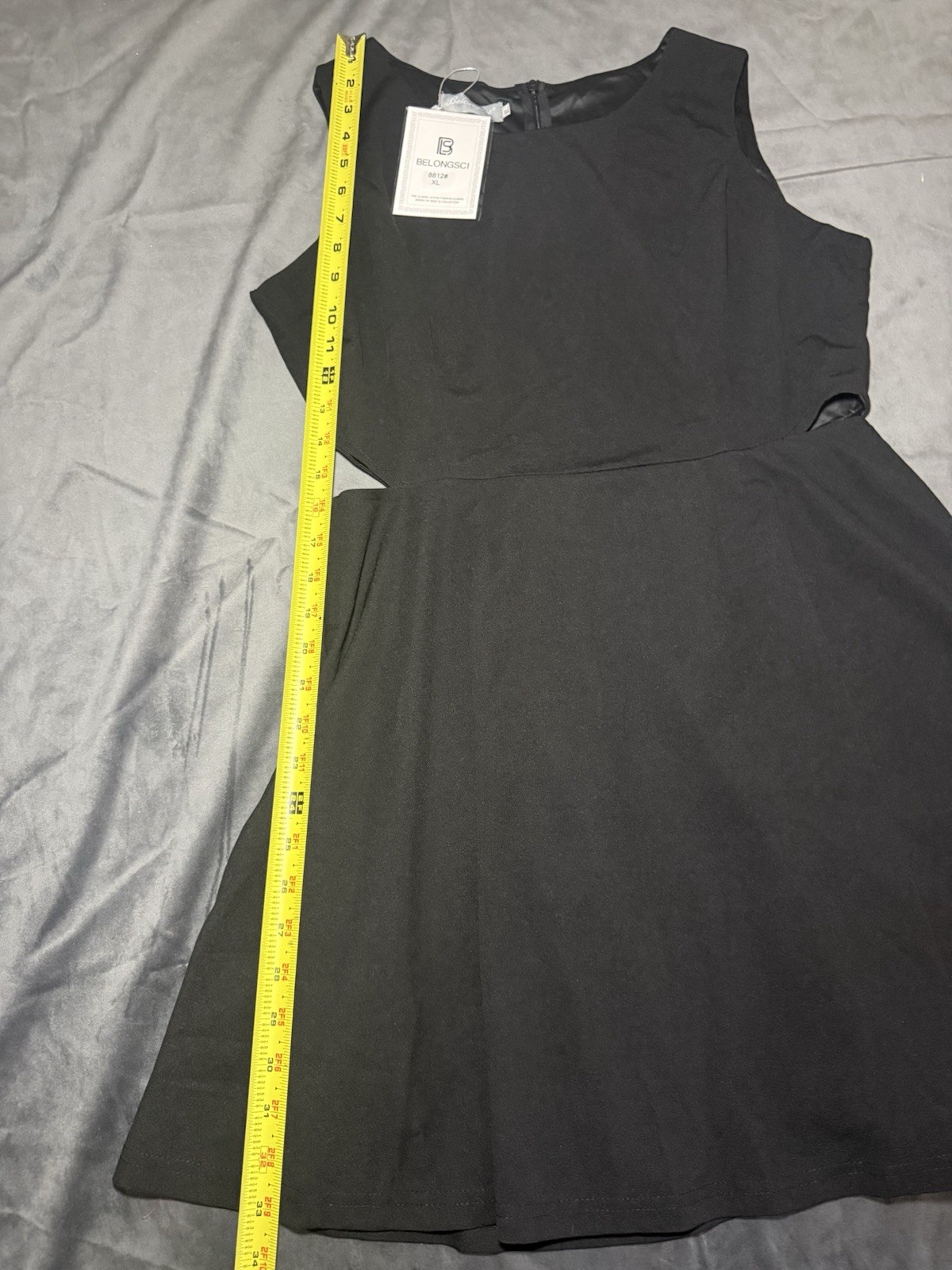 Belongsci Black Solid Scoop Neck Sleeveless Fit & Flare Knee Dress Womens XL