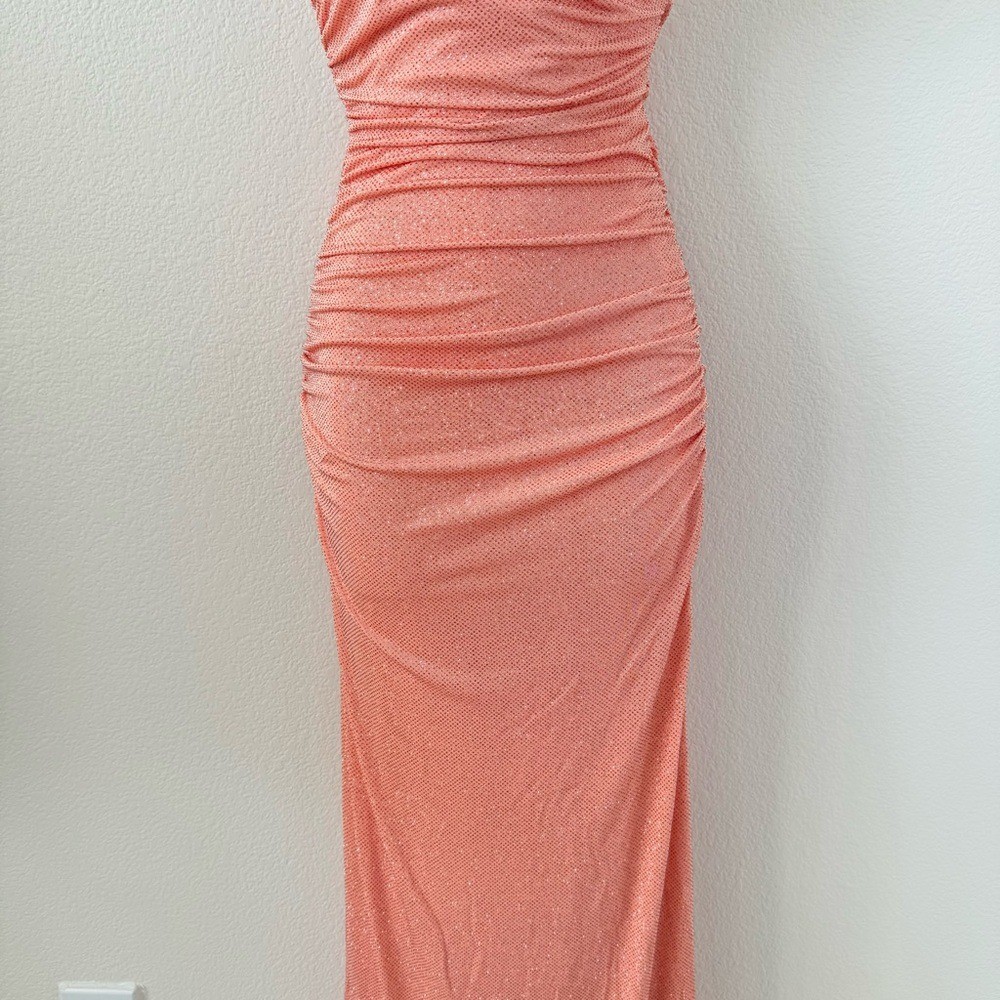 NWT Windsor Coral Orange Rylie Glitter Lace-Up Column Long Maxi Formal Dress