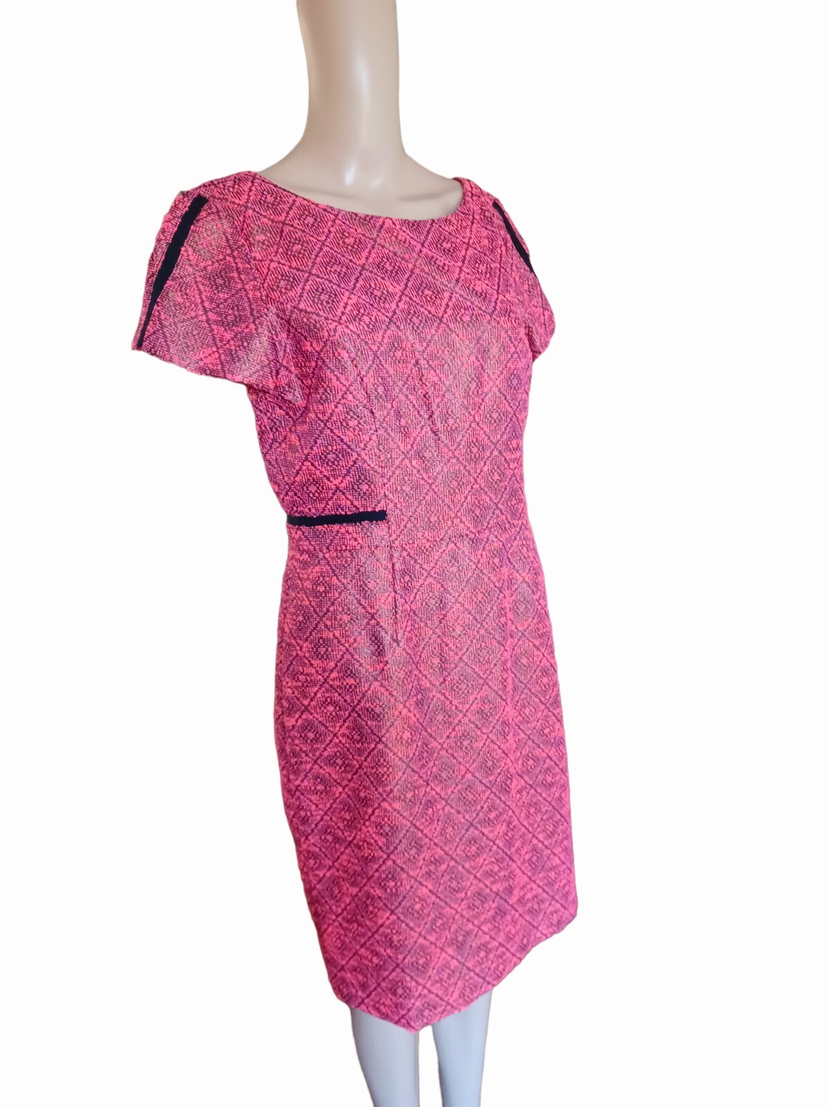 Antonio Melani Womens Short Sleeve Pink Black Sheath Dress Knee Length Size 8