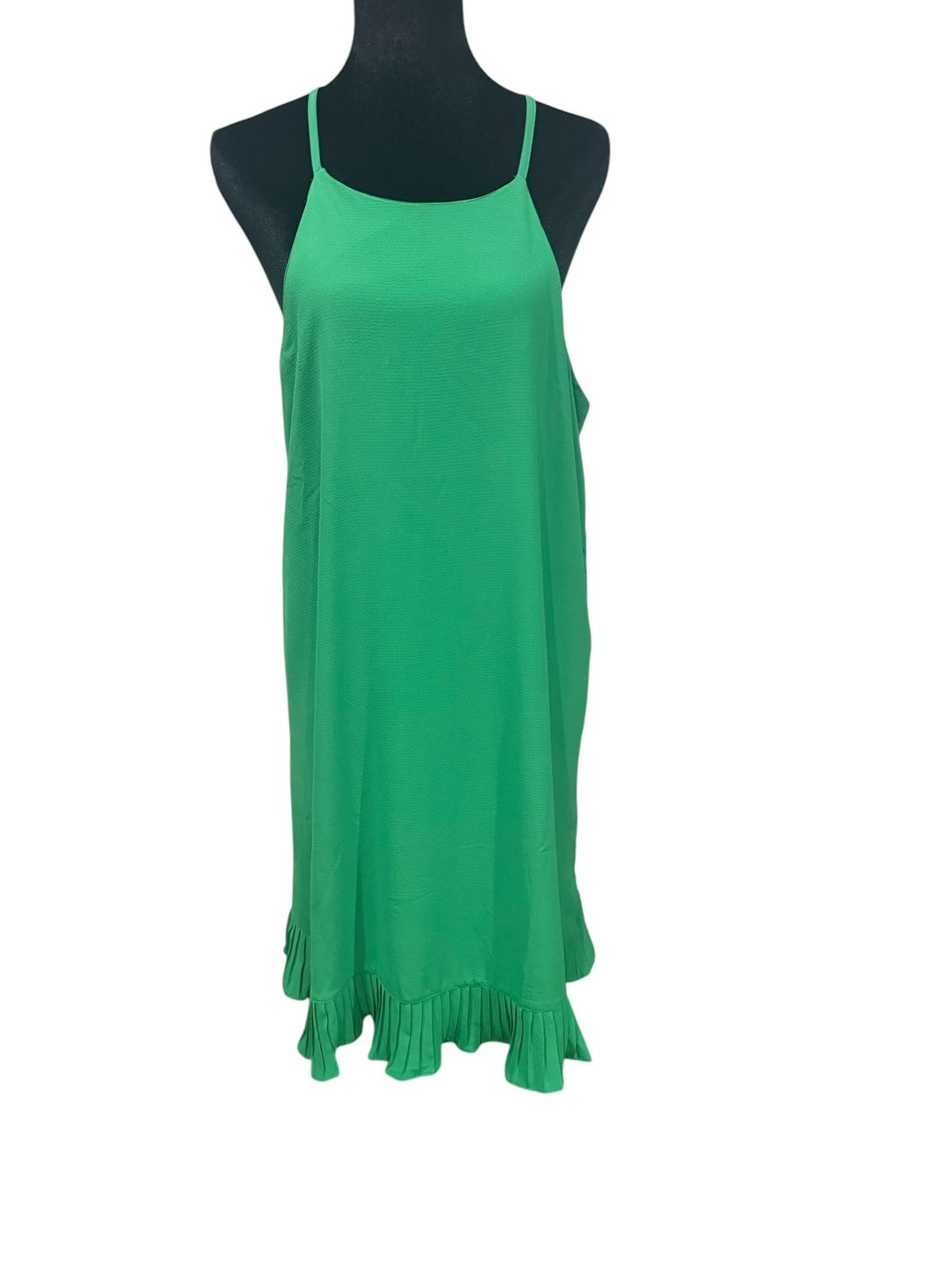 She + Sky Womens Dress Size Large Green Solid Sleeveless Pleated Hemline Keyhole