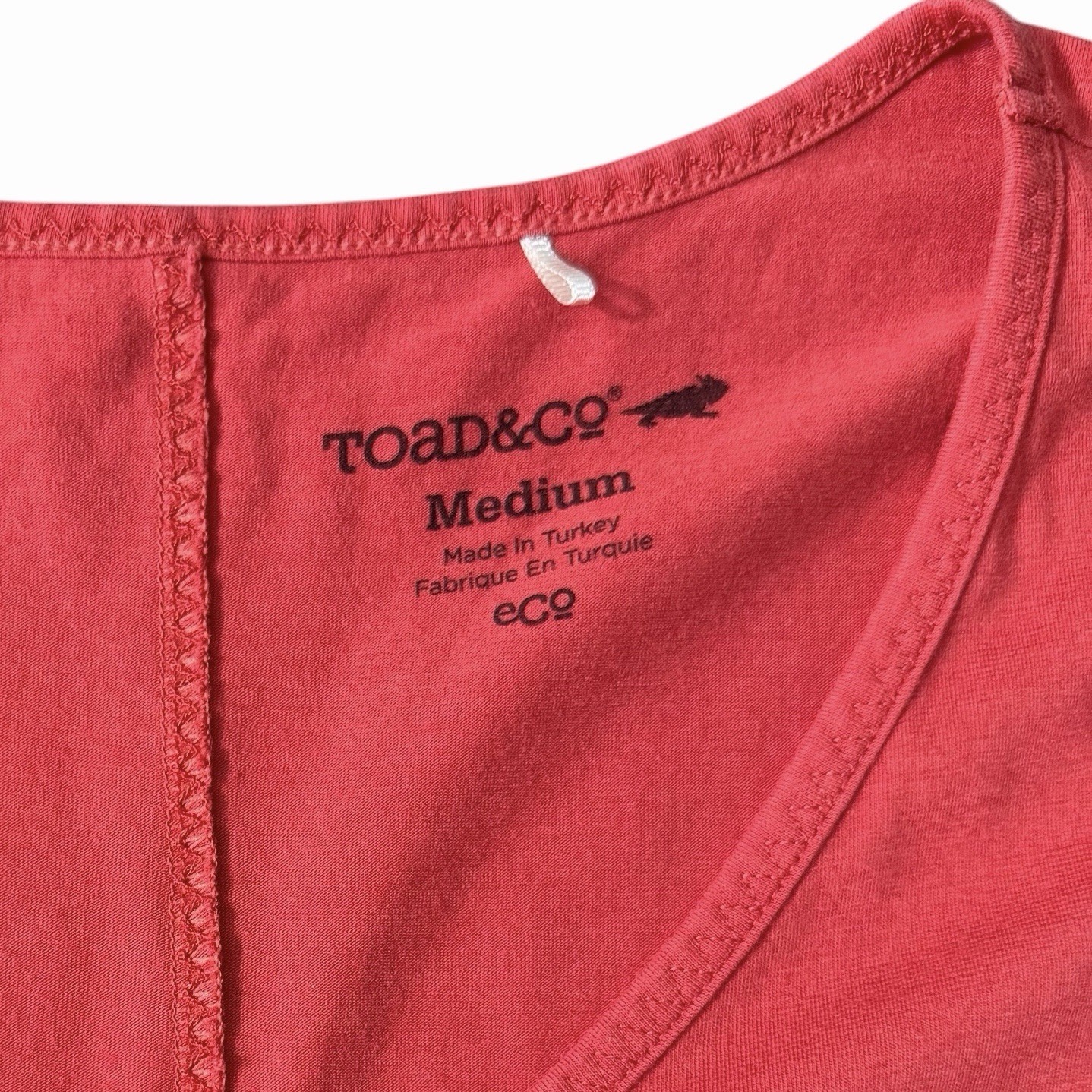 Toad & Co Muse Coral Midi Dress Womens Size M Organic Cotton Modal Ruched Casual