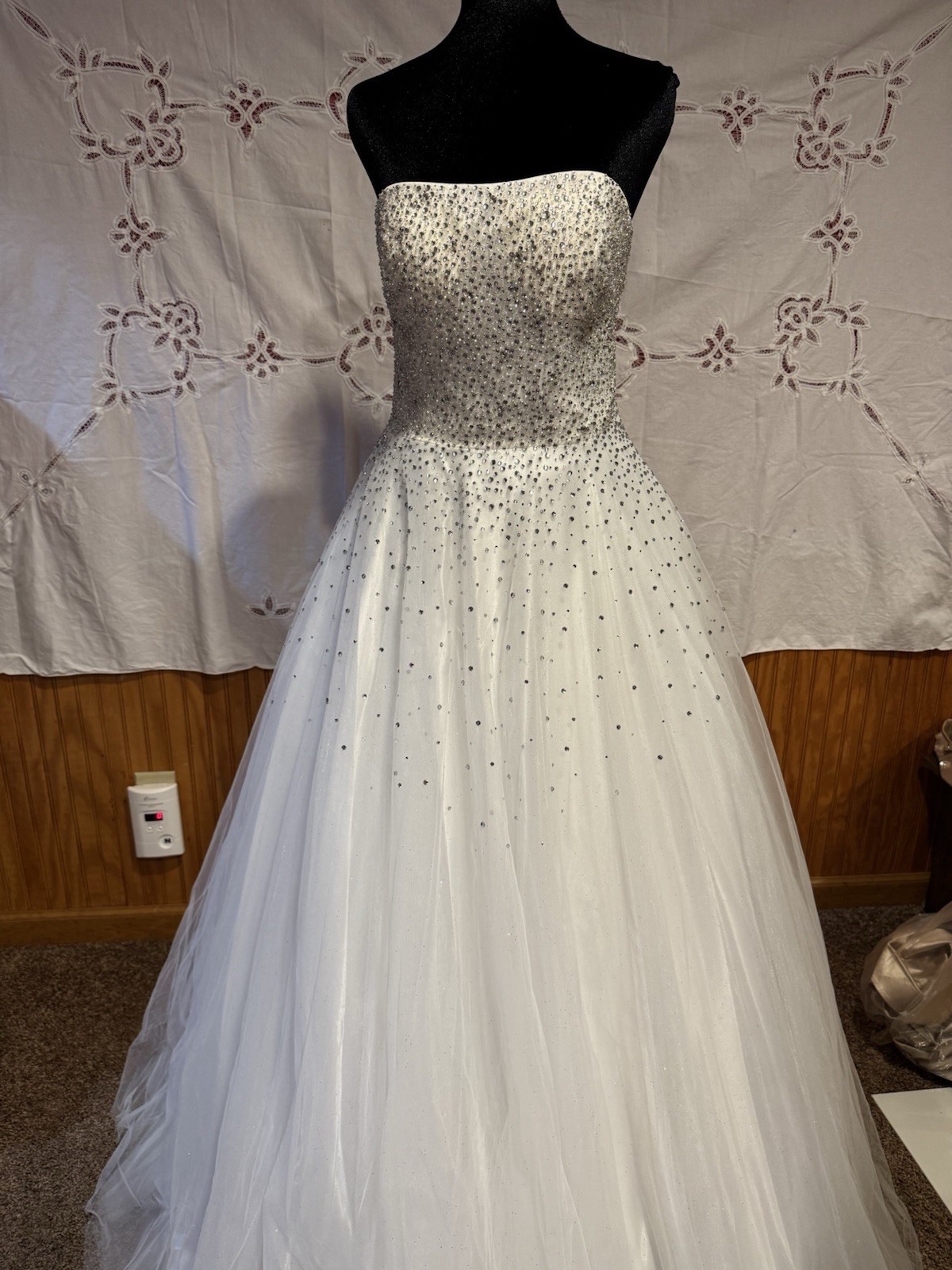 Jovani Strapless White Beaded Crystal Ball Bridal Gown Corset Dress Size 10