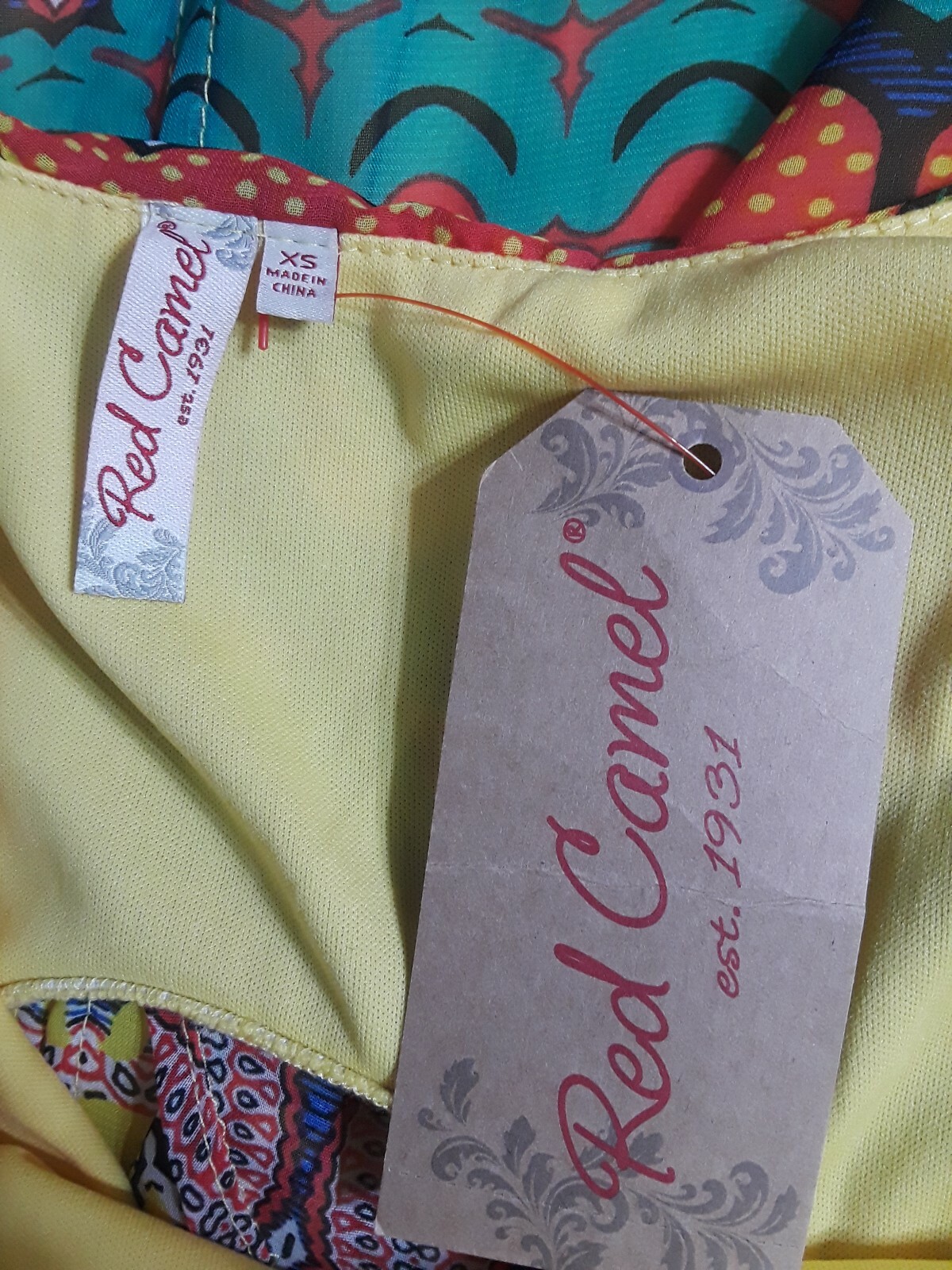 Y2K Red Camel Maxi Dress XS Spaghetti Strap Open Back Multicolor New $46.00