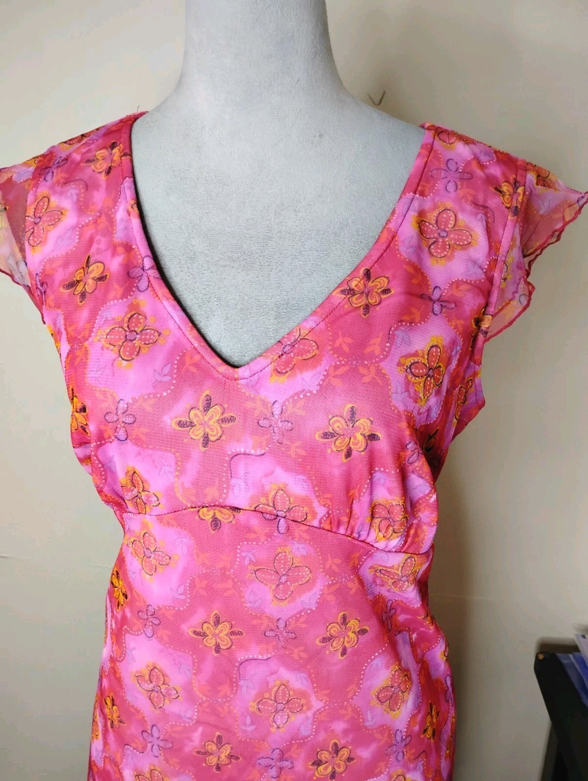 Vintage No Boundaries Pink Flutter Sleeve Babydoll Empire Waist Dress Size L