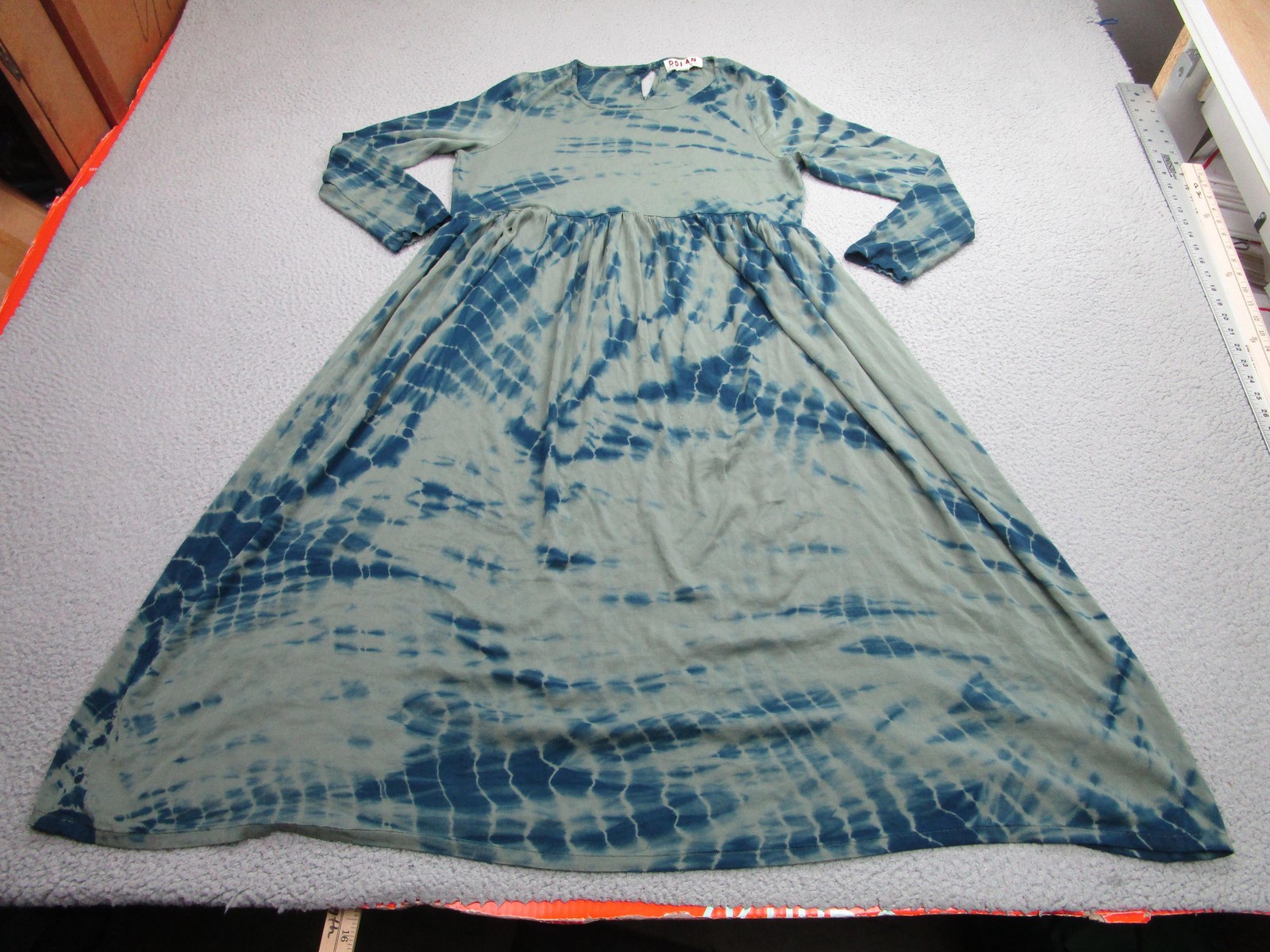 Dolan Left Coast Collection Dress Womens Large Green Blue Tie Dye Long Sleeve