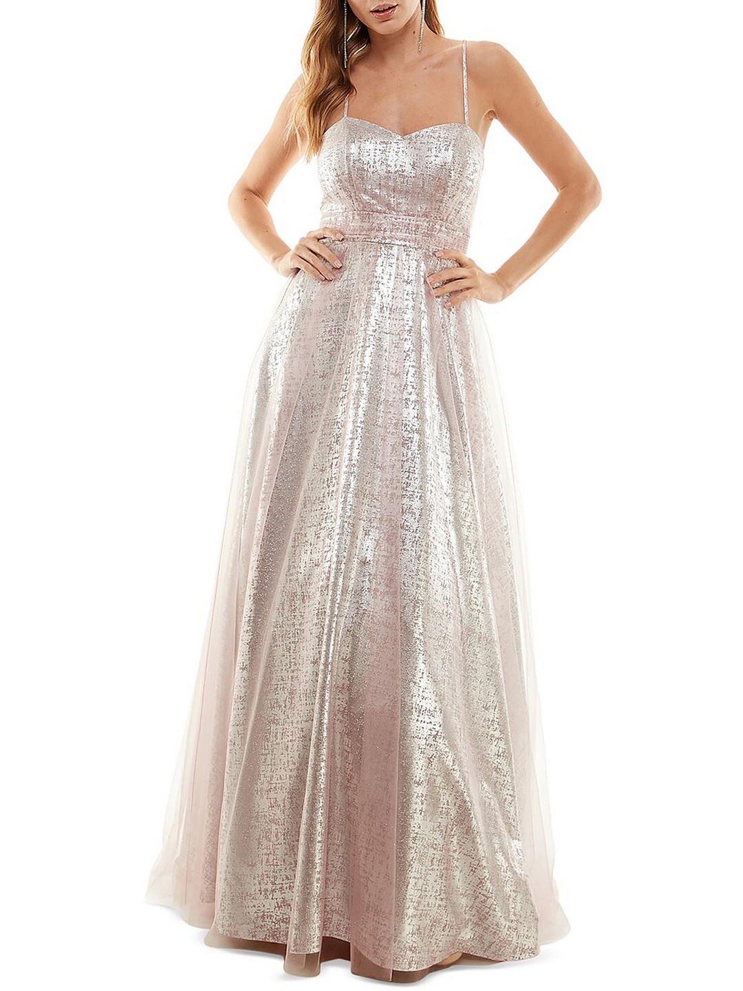 New City Studio Size 7 Pink Silver Foil Sleeveless Long Formal Prom Dress Gown