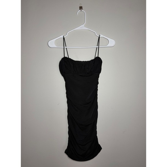 Princess Polly Black Ruched Mesh Mini Dress Bodycon Spaghetti Strap Size 2 US