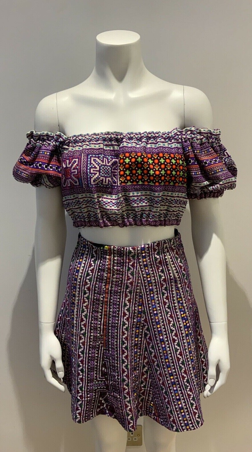 All Things Mochi Purple Hand Embroidered Set Skirt Matching Top SIZE S SMALL