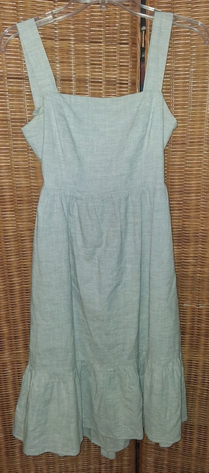 STORIA Sz. S Boho Midi Dress Wide strap Ivory/gray Cotton Open Back Tie