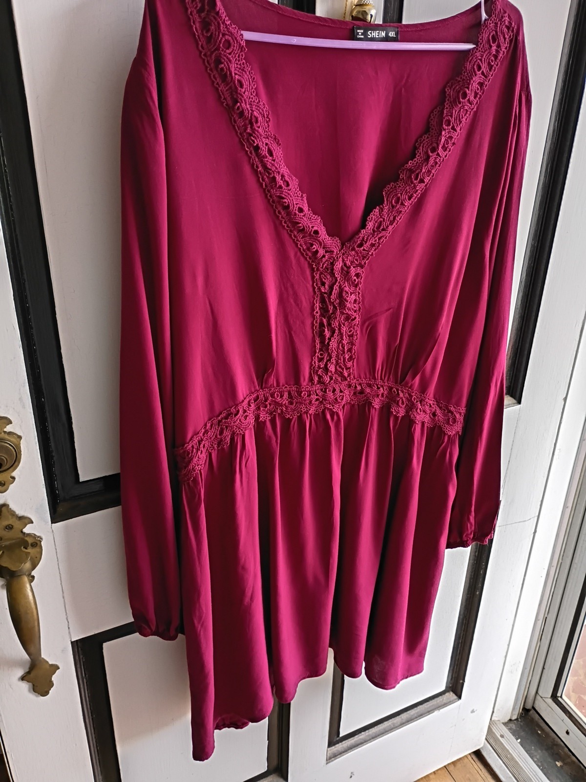 Womens Shein Curve Plus Sz 4XL Dress Burgandy Low V Neck